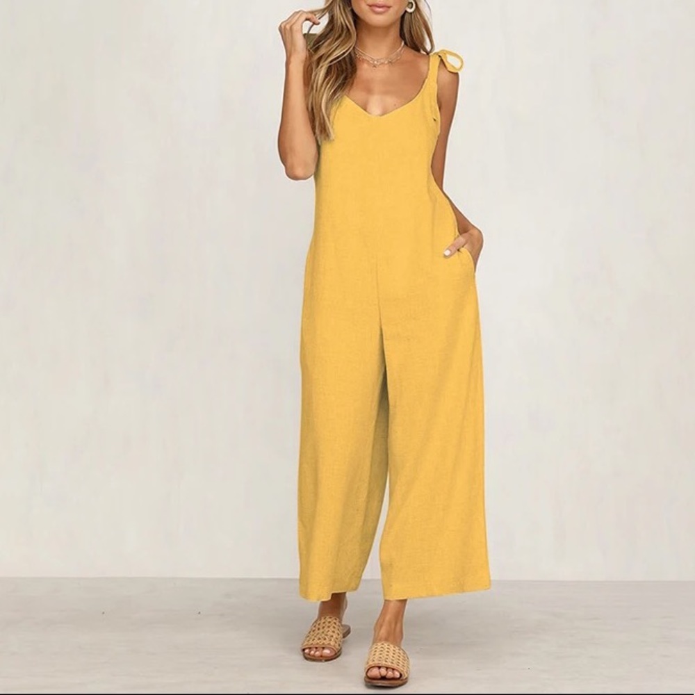 Yellow Backless V-Neck Jumpsuit